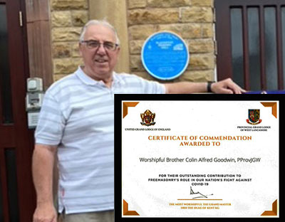 Colin Goodwin. Inset: The Certificate of Commendation from United Grand Lodge of England. Colin Goodwin. Inset: The Certificate of Commendation from United Grand Lodge of England.