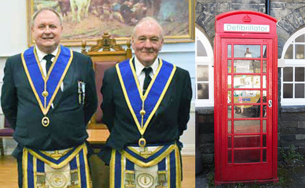 Pictured left: Andrew Thompson (left) with Dennis Batey. Pictured right: An ideal place in the village for the defibrillator.