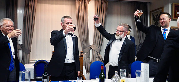 Toast to the master. Pictured from left to right, are: Derek Parkinson, Jimmy Wilkes, Bob Marsden and John-Paul Lovie. Toast to the master. Pictured from left to right, are: Derek Parkinson, Jimmy Wilkes, Bob Marsden and John-Paul Lovie.