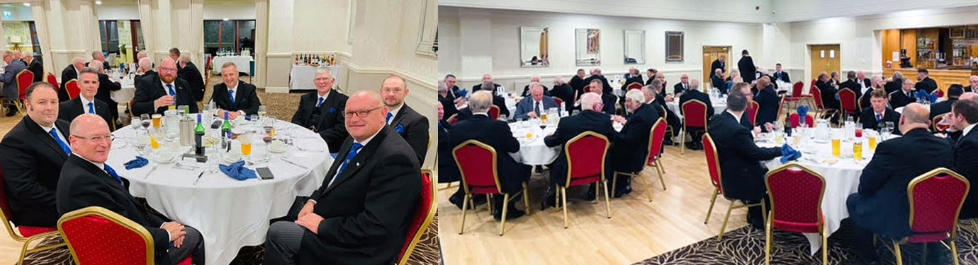 Pictured left: The top table. Pictured right: Brethren at the social board. Pictured left: The top table. Pictured right: Brethren at the social board.