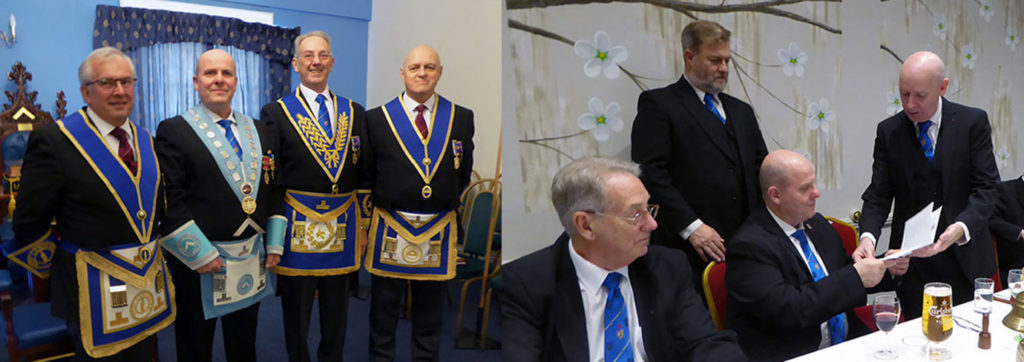 Pictured left from left to right, are: group vice chairman Mike Cunliffe, Alan Routledge Howard Griffiths and group vice chairman David Atkinson. Pictured right: Ian McGovern presents Alan Routledge with a signed card while director of ceremonies David Boyes keeps an eye on proceedings. Pictured left from left to right, are: group vice chairman Mike Cunliffe, Alan Routledge Howard Griffiths and group vice chairman David Atkinson. Pictured right: Ian McGovern presents Alan Routledge with a signed card while director of ceremonies David Boyes keeps an eye on proceedings.