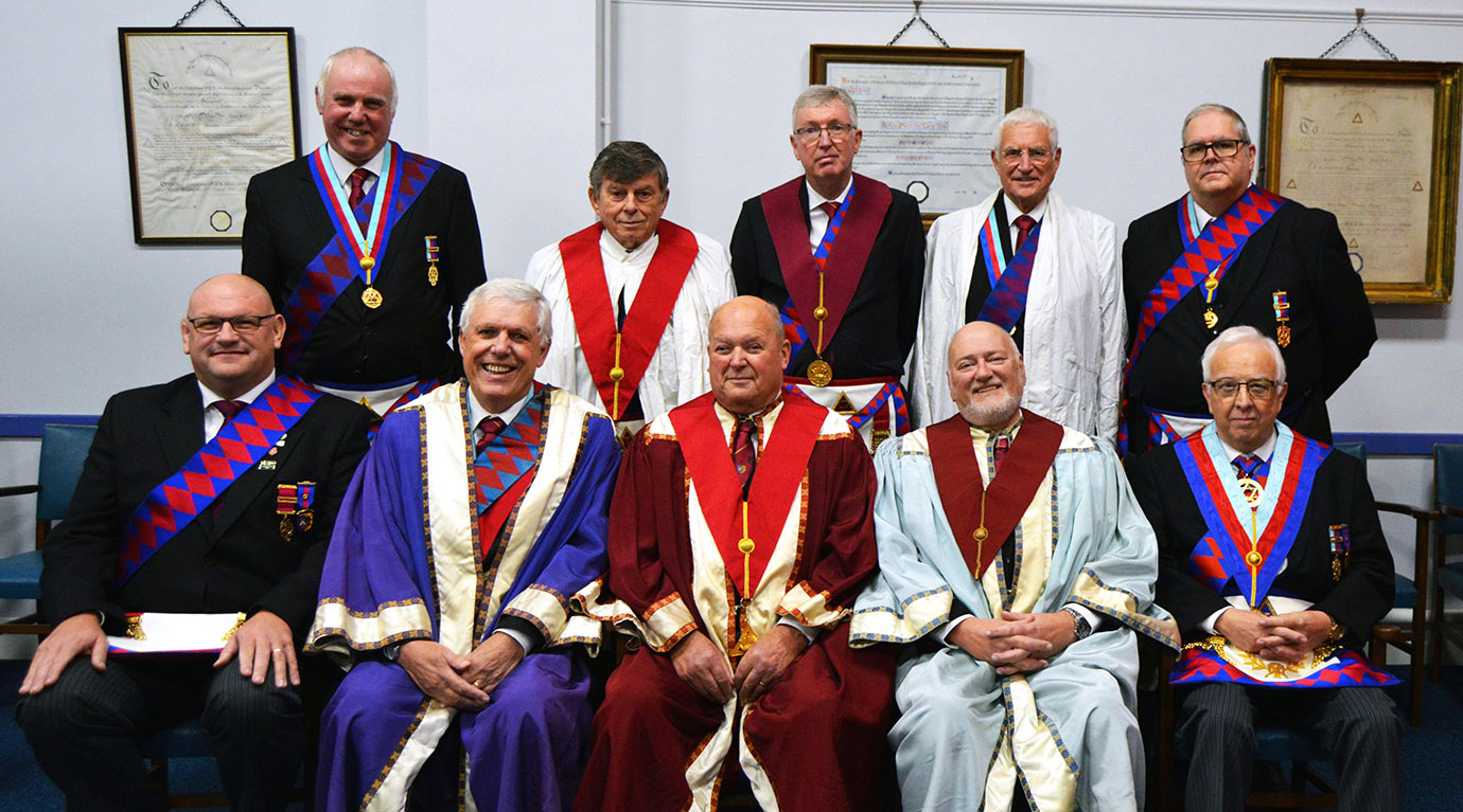 Remaining members of the Old Worden Chapter accompanied by Malcolm Alexander (sat far right) and David Bishop (sat far left). 