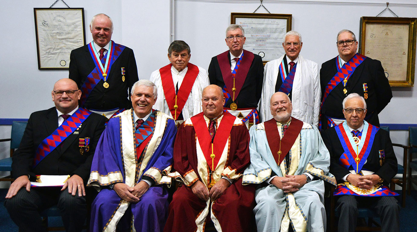 Remaining members of the Old Worden Chapter accompanied by Malcolm Alexander (sat far right) and David Bishop (sat far left). Remaining members of the Old Worden Chapter accompanied by Malcolm Alexander (sat far right) and David Bishop (sat far left).
