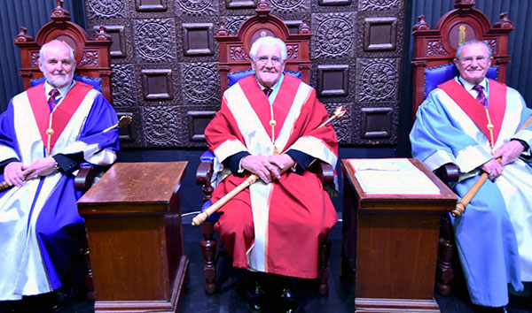 The installing and past principals – pictured from left to right, are: Les Preston, Malcolm Warren and Mike Harrison. The installing and past principals – pictured from left to right, are: Les Preston, Malcolm Warren and Mike Harrison.