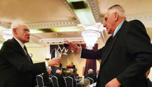 Kevin Ruffley (left) serenading Ian Greenwood. Kevin Ruffley (left) serenading Ian Greenwood.