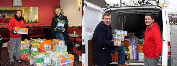 Pictured left: Paul O’Brien (left) and Sean Keyes. Pictured right Sean and Paul start filling the van.