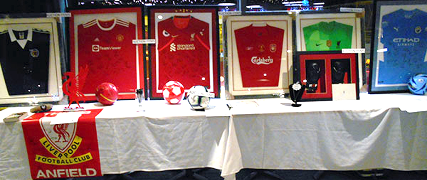Football memorabilia and prizes for the auction and raffles.