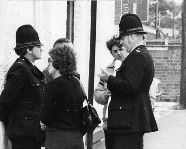 Fred, far right, on duty in 1979 in Rainhill village.