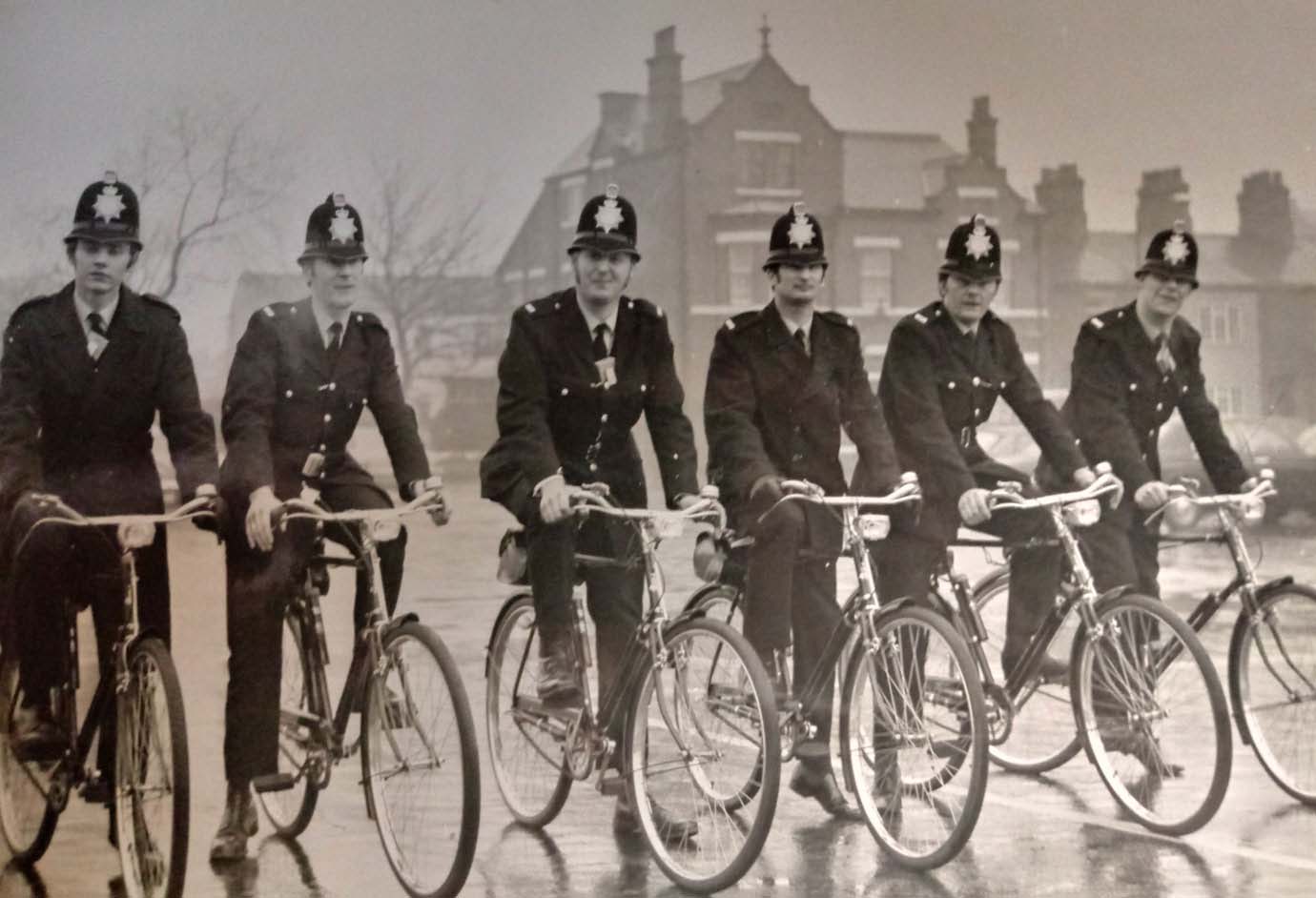 Fred, centre left, back in the day, ready for his cycle beat.