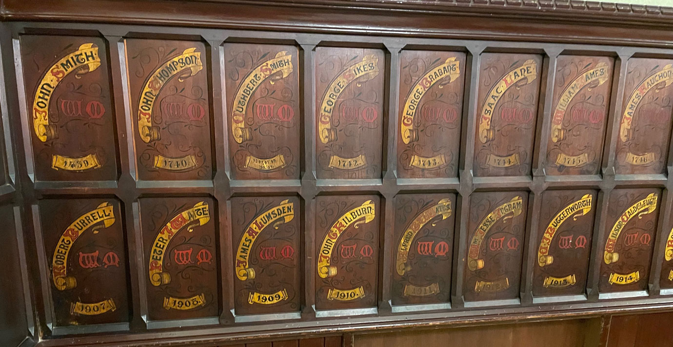 The historic panels in the dining room. The historic panels in the dining room.
