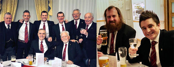 Pictured left: Guests enjoying the festive board. Pictured right: Members of the presentation team, Kevin Croft (left) and Joe Codling enjoying a well-earned drink.