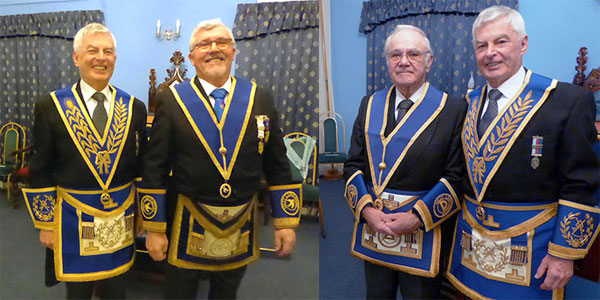 Pictured left: David Withey (left) greeted by Norman Pollock. Pictured right: Keith Lewis (left) and David Withey.