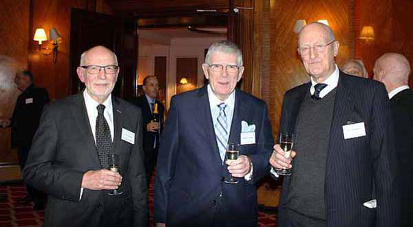 At Gladstone Group dinner. Pictured from left to right, are: John James welcoming Tony to the group dinner, with John McGibbon in attendance.
