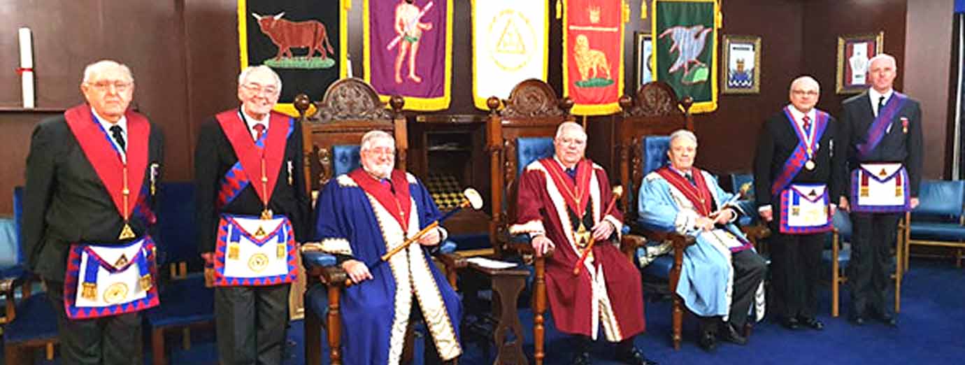Pictured from left to right, are chapter members: Derek Smith, Bob Boal, Brian Crawford, Rev Stephen Leach, Phil Coles, John Darrell and Chris Carnell.