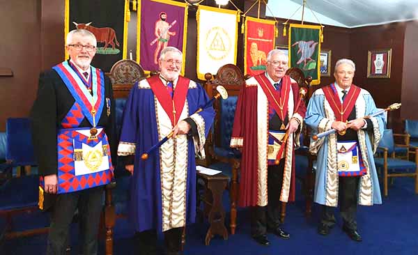 Pictured from left to right, are: David Barr, together with the three principals Brian Crawford, Rev Stephen Leach and Phil Coles.