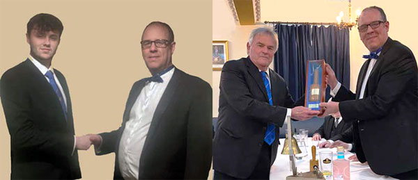 Pictured left: Martin (right) and Zachary. Pictured right: Claiming the ‘traveling gavel’, Eric Moran (left) and Martin Stewart