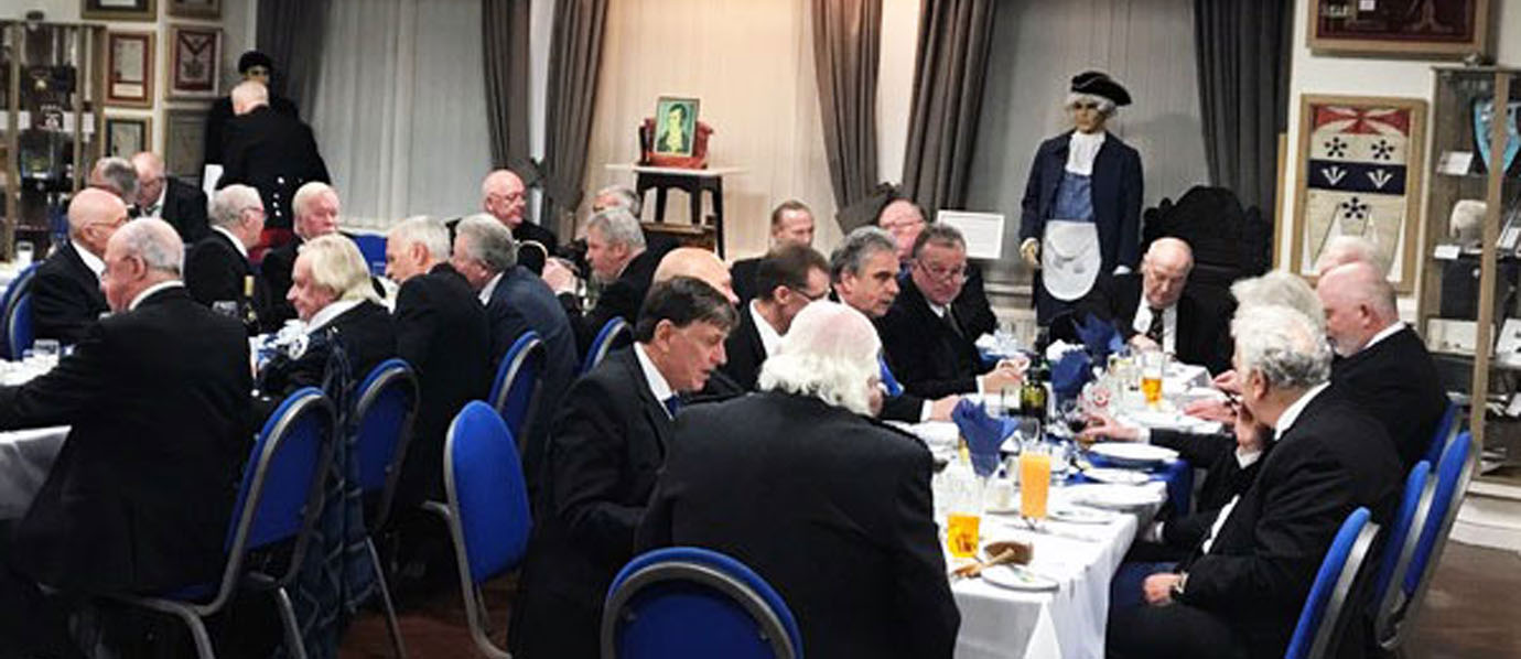 Brethren enjoying the Scottish fayre at the festive board in the museum dining room. Brethren enjoying the Scottish fayre at the festive board in the museum dining room.