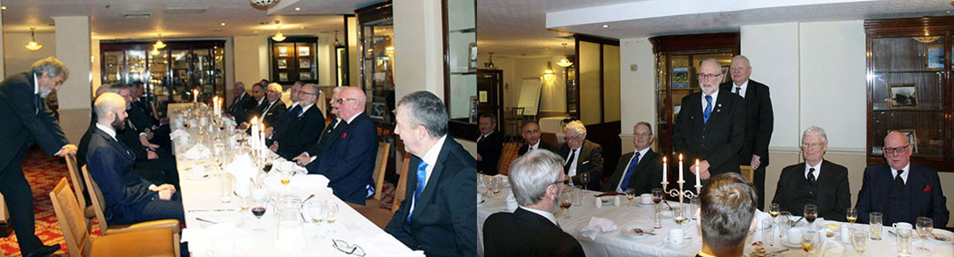 Pictured left: Singing the entered apprentice song. Pictured right: David Berrington responds to the toast to his health. Pictured left: Singing the entered apprentice song. Pictured right: David Berrington responds to the toast to his health.