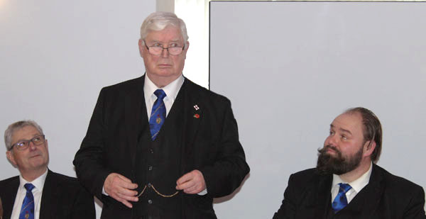 Brian responding to his toast flanked by Gareth Jones (left) and Ezra McGowan. Brian responding to his toast flanked by Gareth Jones (left) and Ezra McGowan.