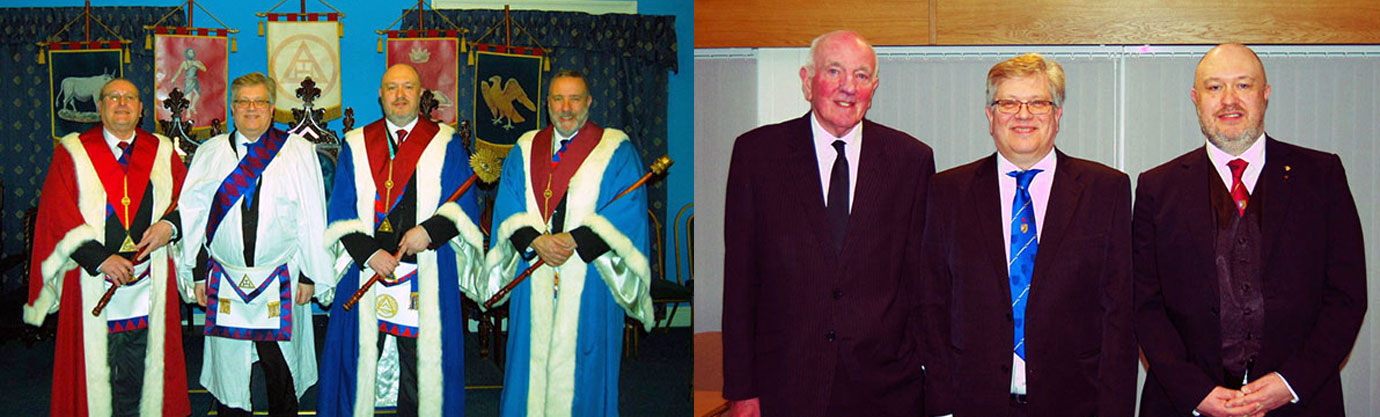 Pictured left from left to right, are: Peter Casey, Christopher Taplin, Stephen Lynch and Barry Thornley. Pictured right from left to right, are: David Rimmer, Christopher Taplin and Stephen Lynch.