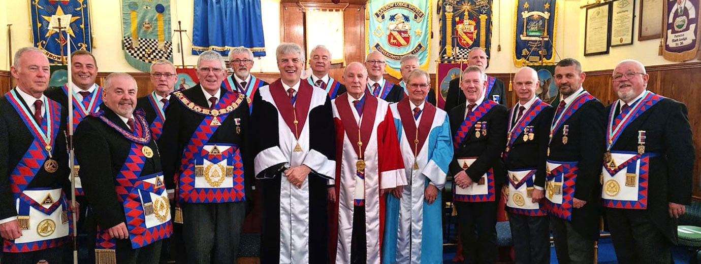 Pictured with the three principals of Henry Cook Chapter, Tony Harrison and other grand and acting Provincial grand officers.