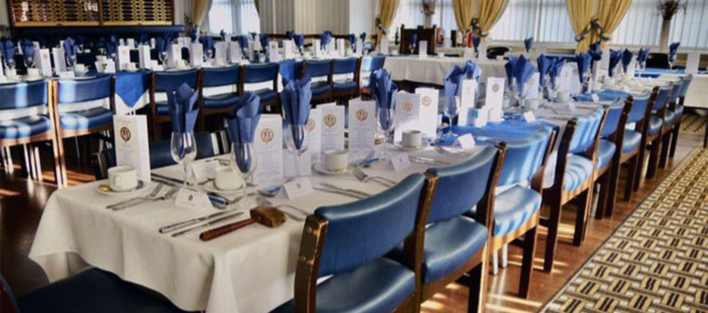 Blackpool Masonic Hall dining room set for the Peace and Unity Lodge festive board.