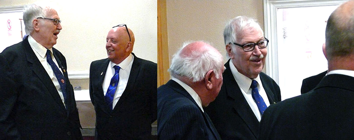 Pictured left: Eric relaxes with the WM David Hatchard. Pictured right: Eric swaps memories with friends. Pictured left: Eric relaxes with the WM David Hatchard. Pictured right: Eric swaps memories with friends.