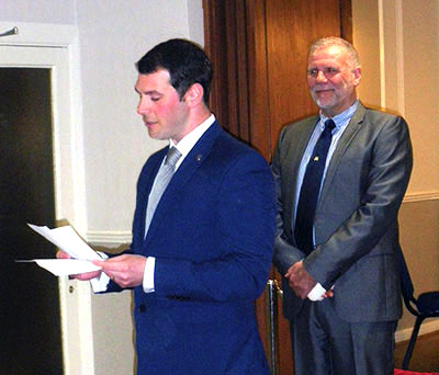 Daniel Greaves delivering his toast to Tony, supported by Barry Fitzgerald. Daniel Greaves delivering his toast to Tony, supported by Barry Fitzgerald.