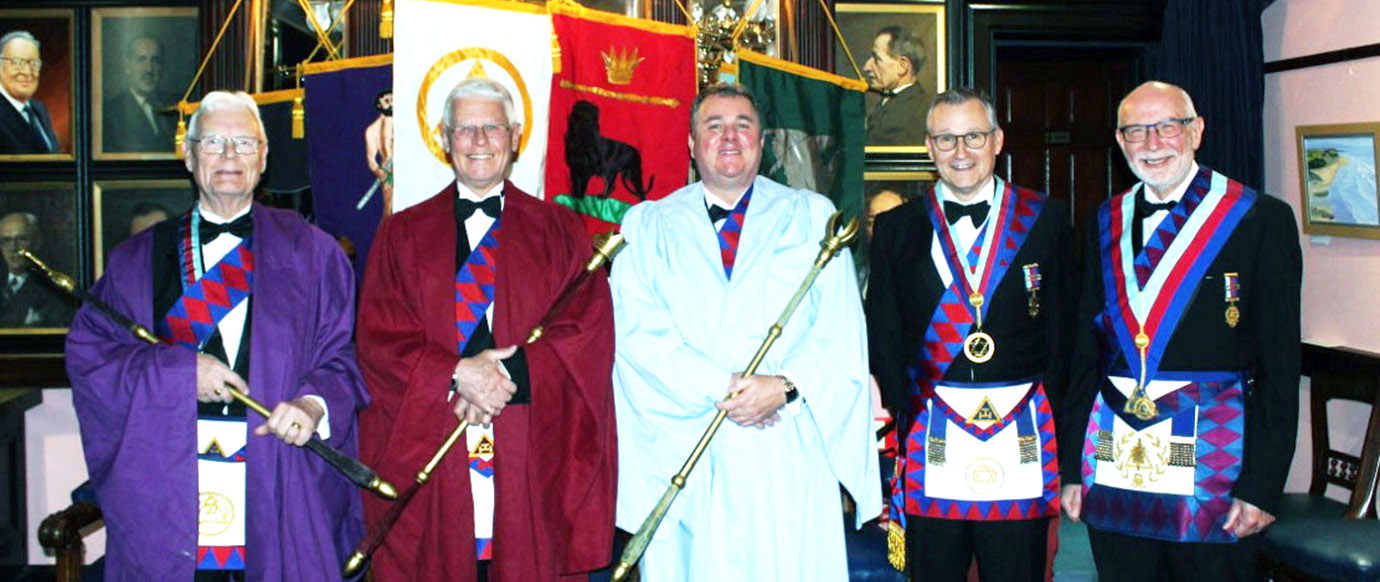 The three principals and guests; pictured from left to right, are: Phil Marshall, Andrew Thompson, Dale Roberts, Ian Sanderson and John James.