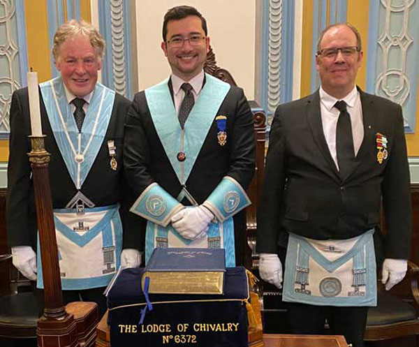 Pictured from left to right, are: Richard Green WM of lodge 5685, Robert Neep WM of lodge 6372 and Martin Stewart WM of lodge 3974.