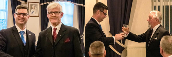 Pictured left: Anthony Coviello-Blinn with Ian Ward. Pictured right: Anthony receives a toast from Derek Thompson Pictured left: Anthony Coviello-Blinn with Ian Ward. Pictured right: Anthony receives a toast from Derek Thompson