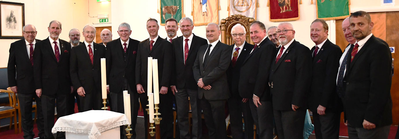 Pictured with Tony Harrison (sixth left) are the grand and acting Provincial grand officers.