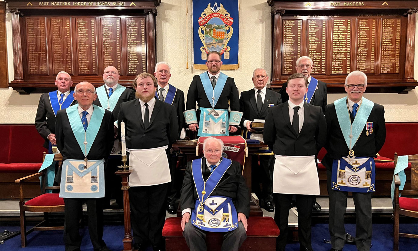 Members of Academy Lodge with founder Eric Kehoe seated in the centre.