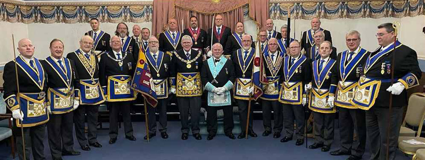 Tony Harrison with grand and acting Provincial grand officers.