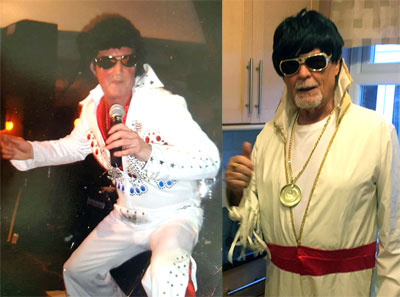 Pictured left: John Donnelly ‘Elvis’ starts the celebration party. Pictured right: Phil Marshall as the ‘King’