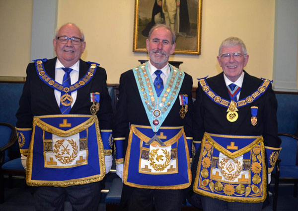 Pictured from left to right at Lodge of Unity installation, are; Philip Gunning, Frank Umbers and Tony Harrison.