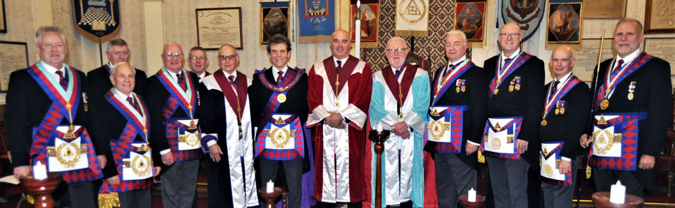 Michael Threlfall along with the other Grand and Provincial Grand officers eager to support new Principals of Furness Chapter. Michael Threlfall along with the other Grand and Provincial Grand officers eager to support new Principals of Furness Chapter.
