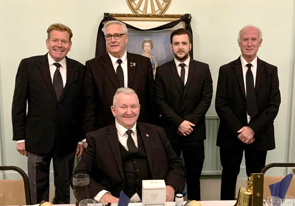Pictured from left to right, are: Kevin Poynton, Derek Gaskell, Darren Crane (IPM), Dave Colquhoun (installing master) and seated the WM, Jack Poller. Pictured from left to right, are: Kevin Poynton, Derek Gaskell, Darren Crane (IPM), Dave Colquhoun (installing master) and seated the WM, Jack Poller.