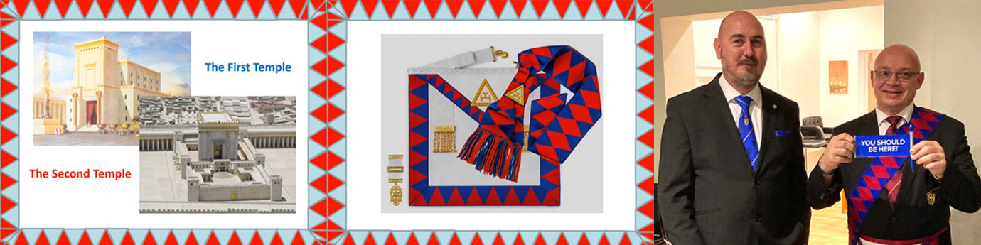 Pictured left: The two temples. Pictured centre: Royal Arch companion’s regalia. Pictured right: First principle of Foundation Chapter Darren Gregory (right) with master Mason Wayne Devlin. Pictured left: The two temples. Pictured centre: Royal Arch companion’s regalia. Pictured right: First principle of Foundation Chapter Darren Gregory (right) with master Mason Wayne Devlin.