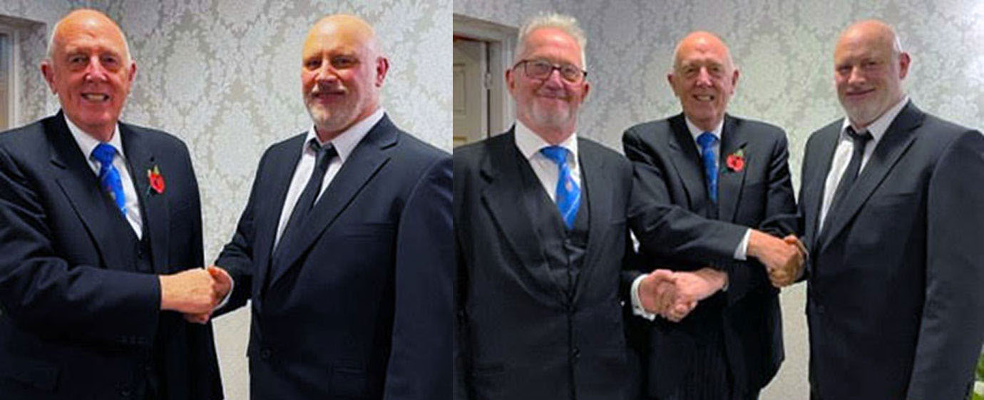 Pictured left: Derek Bond (left) congratulates Carl Dawson on his initiation. Pictured right from left to right, are: Ian Rothwell, Derek Bond and Carl Dawson. Pictured left: Derek Bond (left) congratulates Carl Dawson on his initiation. Pictured right from left to right, are: Ian Rothwell, Derek Bond and Carl Dawson.