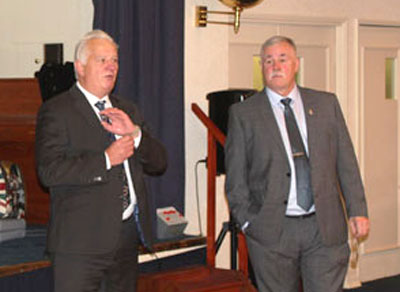 Paul Shirley (left) and Steve Ralph, welcome everyone to Preston Masonic Hall.