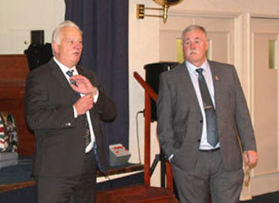Paul Shirley (left) and Steve Ralph, welcome everyone to Preston Masonic Hall. Paul Shirley (left) and Steve Ralph, welcome everyone to Preston Masonic Hall.