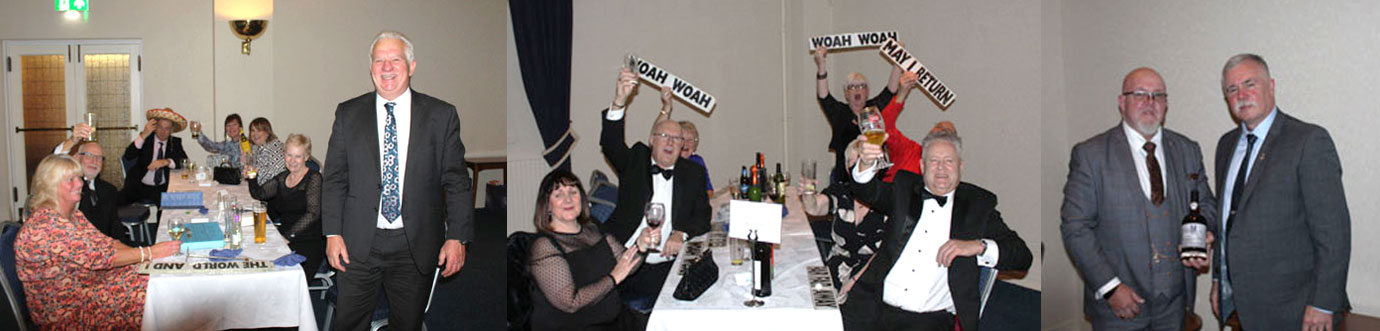 Pictured left: Paul Shirley with the party table in full swing. Pictured centre: Peter Schofield’s table in full audience participation. Pictured right: Winner of the SAS port and commemorative challenge coin with Steve Ralph (right). 