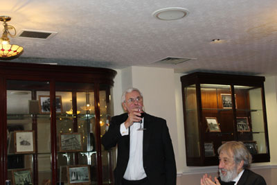 Ray responds to the toast to his health watched on by David Potts. Ray responds to the toast to his health watched on by David Potts.
