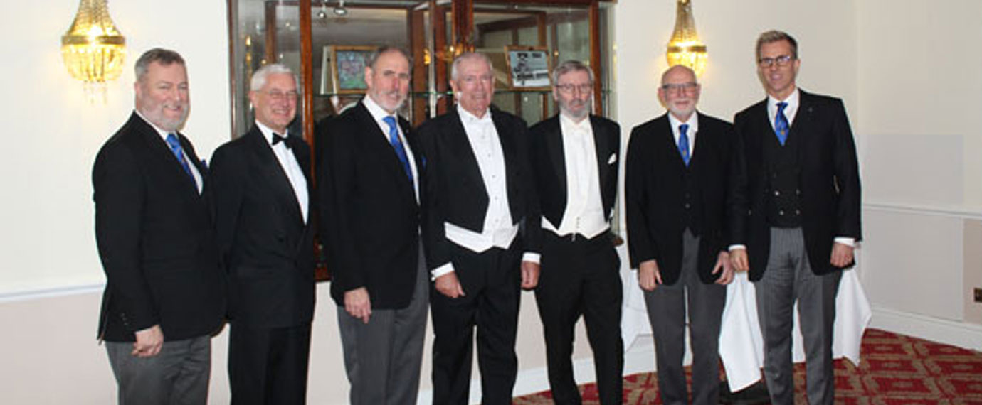 Distinguished guests assemble at the festive board, from left to right, are: David Boyes, Steven Robinson, Frank Umbers, John McKay, David Hilliard, John James and Paul Storrar.