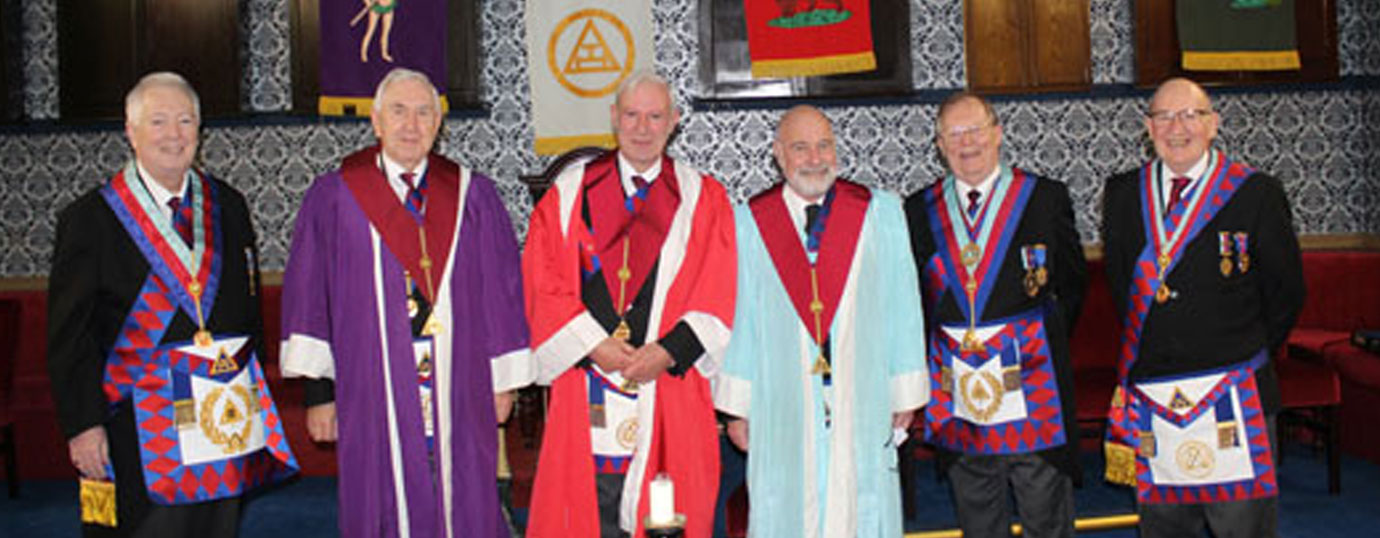 The three principals and distinguished guests, from left to right, are: John Murphy, Kenneth Bradley, Alan McCluskey, Bob Rowlands, Colin Rowling and John Gibbon