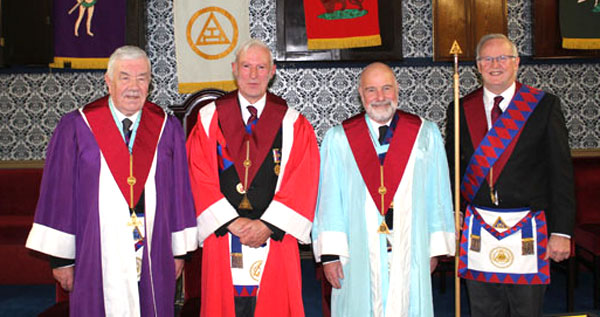 Pictured from left to right, are: The three principals, Albert McDonald, Alan McCluskey and Bob Rowlands with director of ceremonies Gary Mason. Pictured from left to right, are: The three principals, Albert McDonald, Alan McCluskey and Bob Rowlands with director of ceremonies Gary Mason.