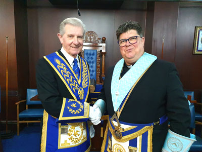 Stuart Thornber (left) congratulates John Hall on becoming WM. Stuart Thornber (left) congratulates John Hall on becoming WM.
