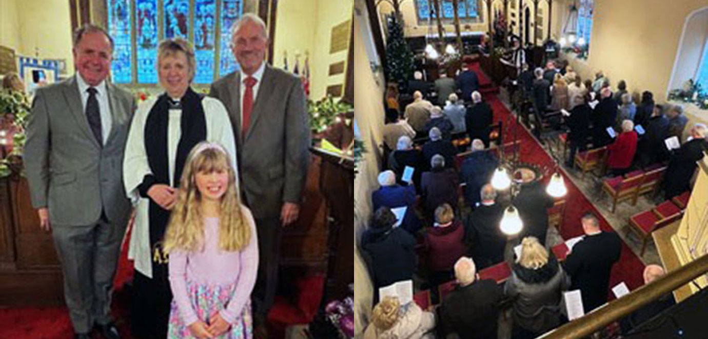 Pictured left from left to right, are; Graham Chambers, Reverend Pauline Bicknell, Derek and Adelaide Midgley. Pictured right: The congregation was in good voice for the day