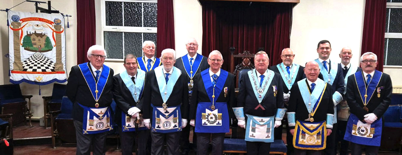 The members of Ribbleton Lodge with Stewart Seddon (centre) and Preston Group Chairman John Rimmer (right.)